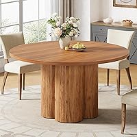 Vista 4 de Tribesigns Round Dining Table for 4-6, 47 Inch Farmhouse Fluted Kitchen Dining Room Table Circle Table with Sturdy Pedestal Base