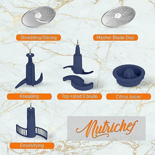 Miniatura 2 de NutriChef Procesador de alimentos de 2 litros de capacidad, motor multiusos y ultra silencioso, incluye 6 cuchillas de fijación y pies de silicona