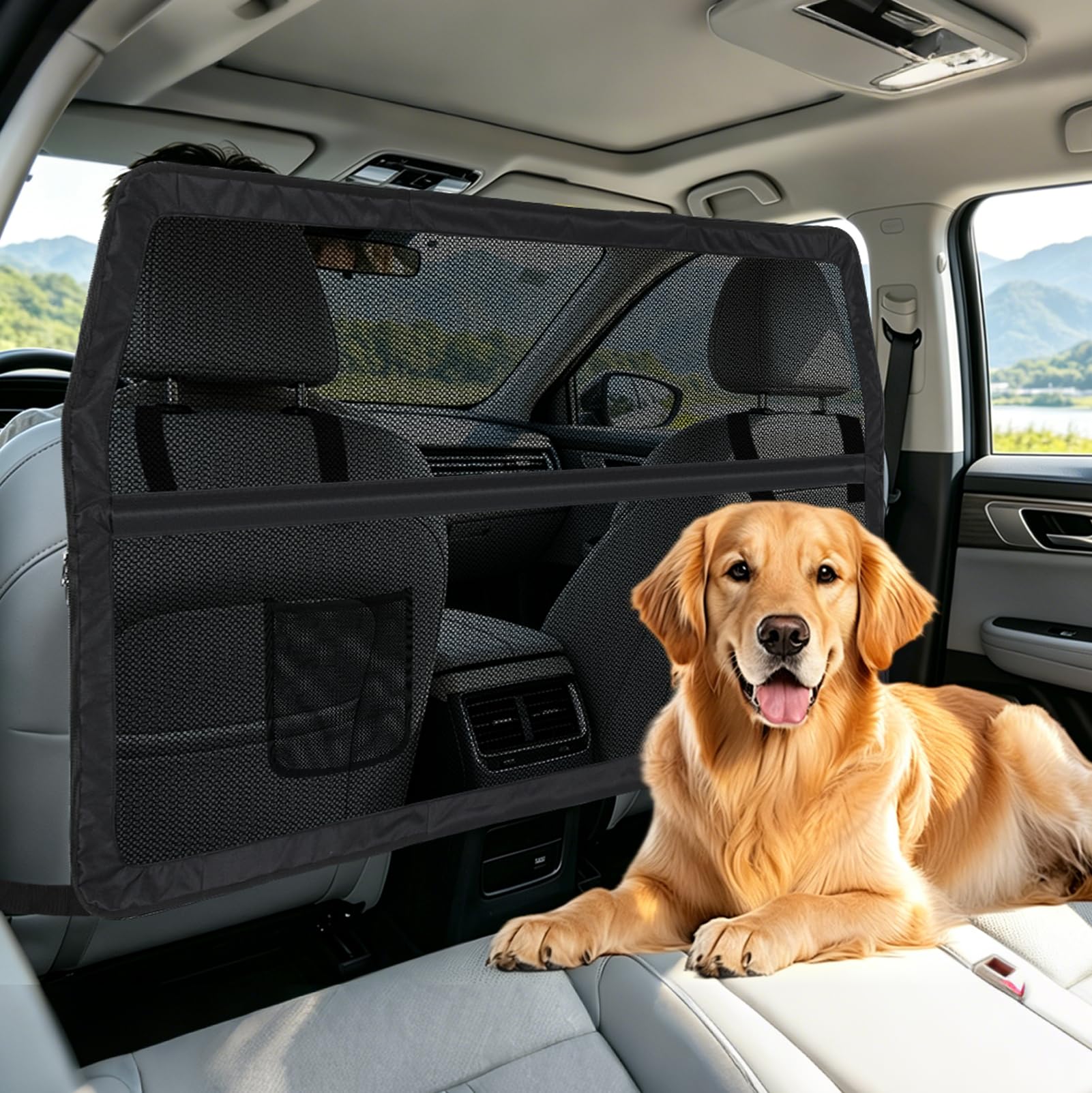 LIROPAU Griglia per cani per auto, per sedile posteriore e bagagliaio, rete di sicurezza per cani, griglia di separazione universale per SUV, camion