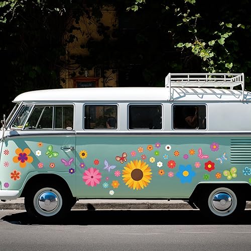 Vista 11 de Fuutreo 12 hojas de calcomanías de margaritas, 130 unidades, calcomanías de vinilo autoadhesivas de vinilo retro con flores de mariposa para Varios