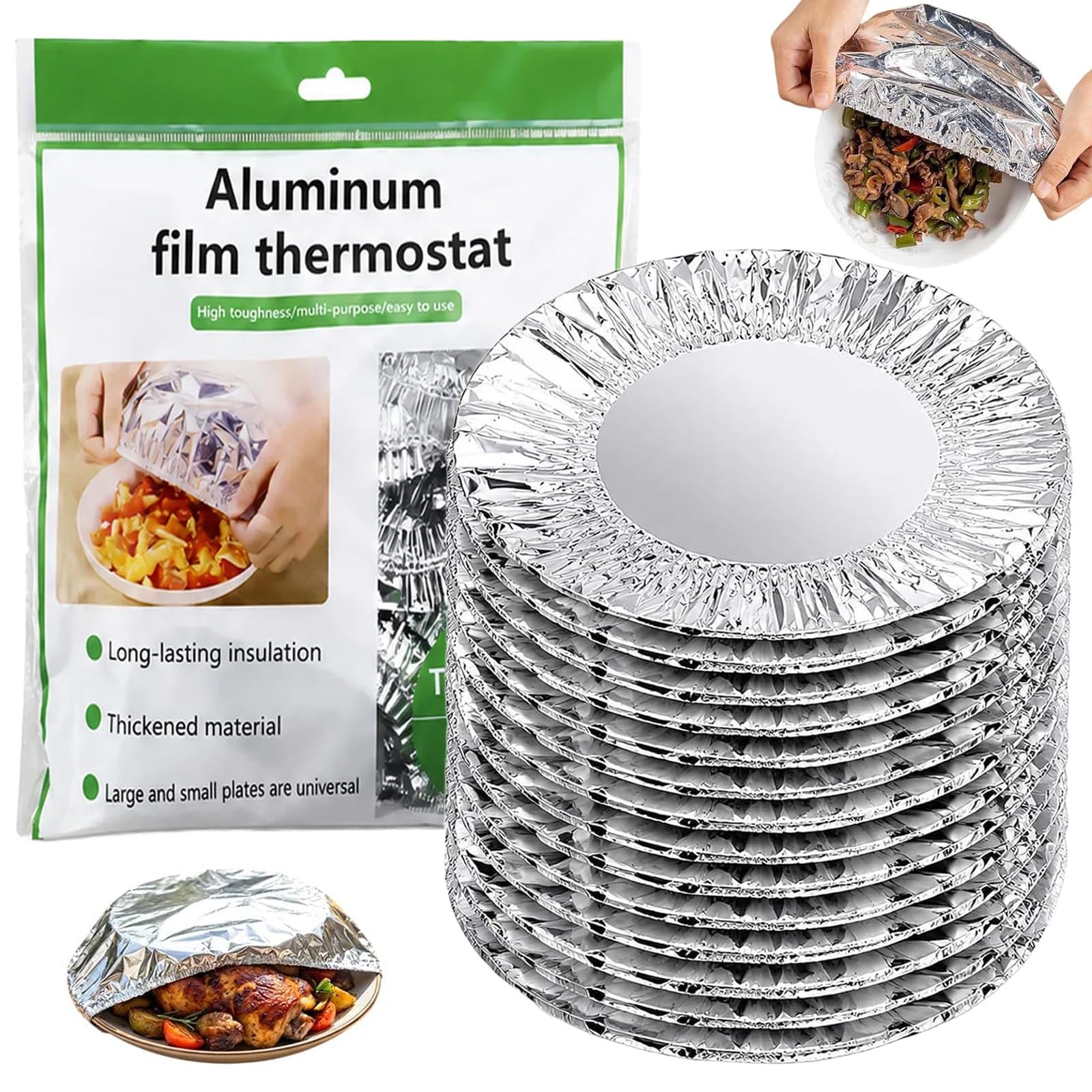 Mixiyi 50Pcs Stretchable Aluminum Foil Covers, Aluminum Foil Food Covers With Elastic For Food Reusable, Heat Retaining Food Storage Covers For Bowls, Plates And Containers, For Kitchen, Parties & Picnics，