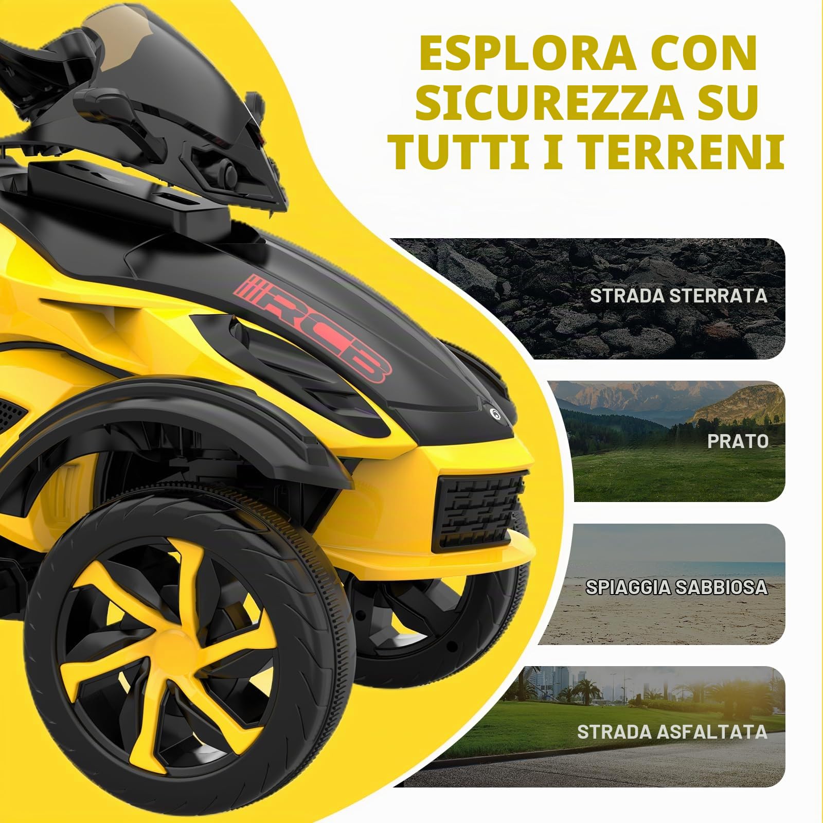 RCB 12V Moto Elettrica Bambini, Moto Elettrica con 2 Motori, Velocità 4 km/h, Luci LED, Connessione USB, Musiche Multitipo per l'Apprendimento Precoce, la Migliore Moto Cross Bambino dai 3 agli 8 Anni