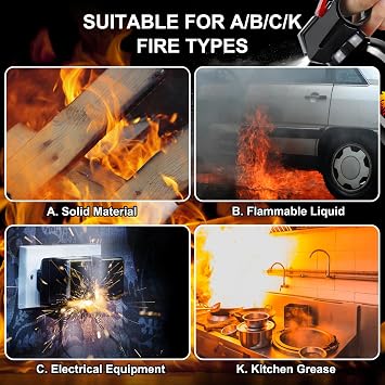 6Pack Fire Extinguisher for Home - 8 in 1 Portable A, B, C, K Fire Extinguishers with Mount, 620ml Emergency Survival Extinguisher for Vehicle, Car, Boat, Truck & Office, Versatile Fire Protection