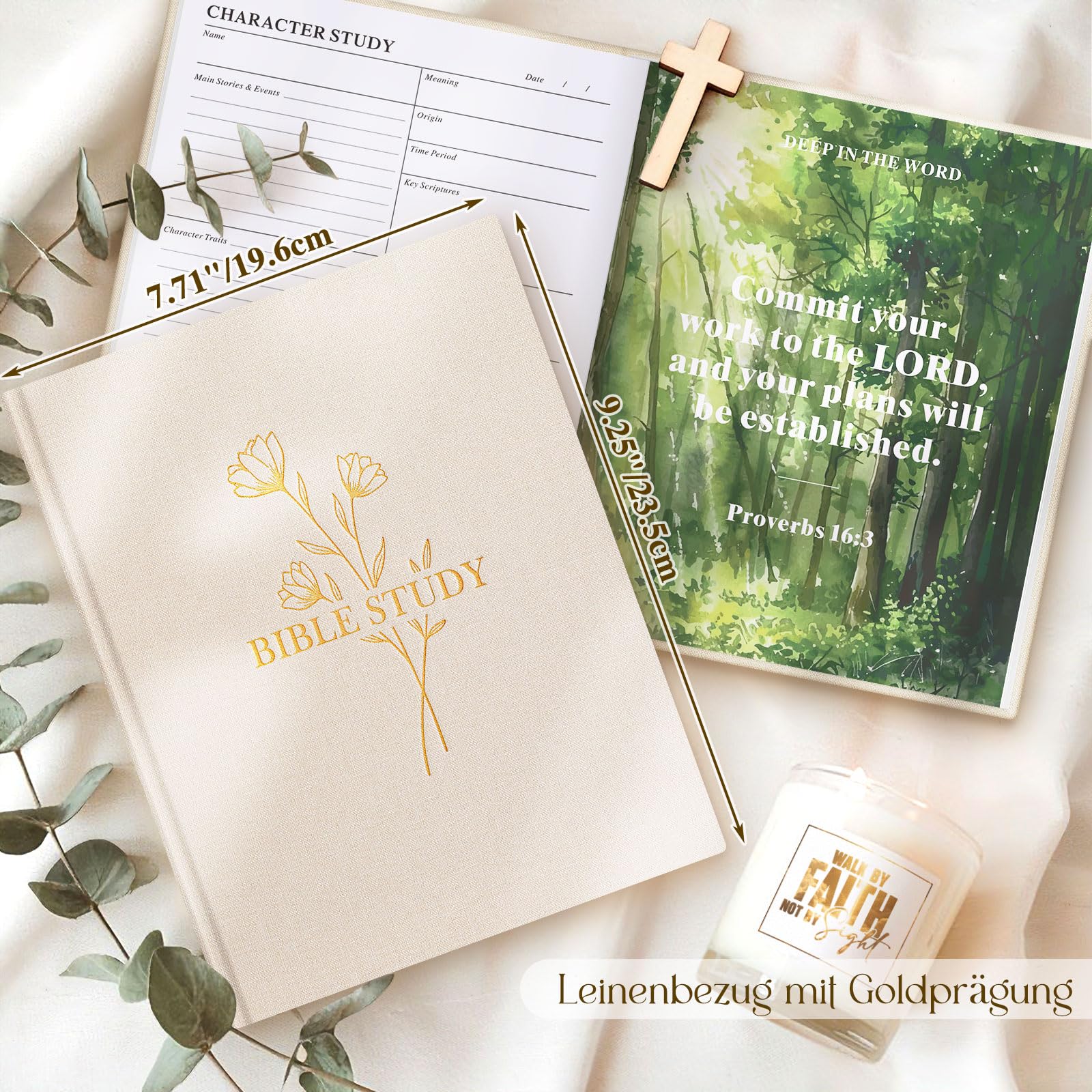 Lanpn Bible Study Journal Geschenke für Frauen, Bibel Studien Gebetstagebuch mit Textmarker & Aufklebern, Biblische Andachtsnotizbuch Christliche Kirchennotizen, Beige, Englisch