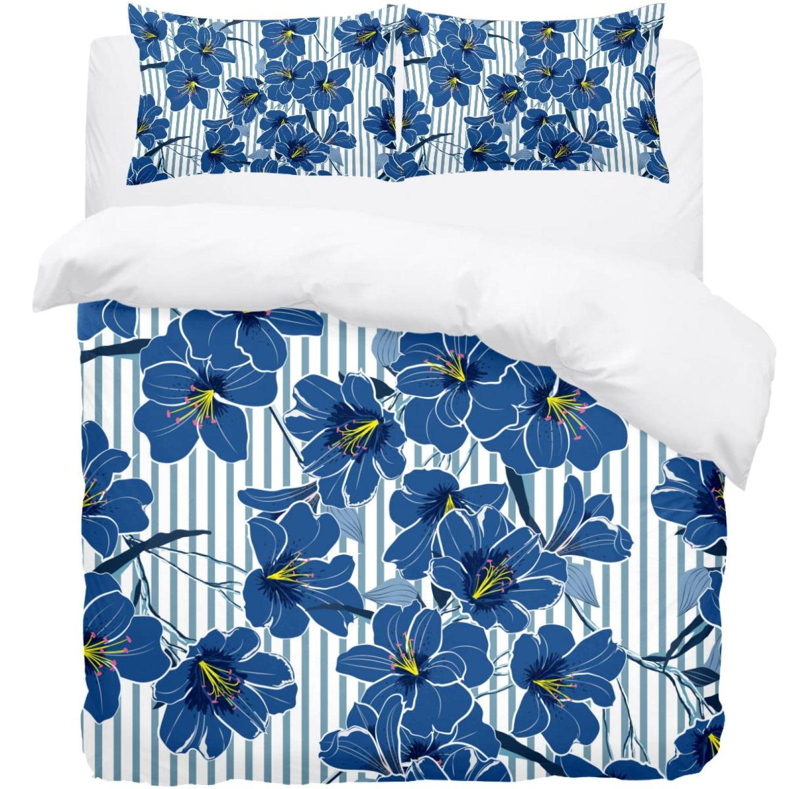 Parure de lit florale bleue : housse de couette aux finitions premium