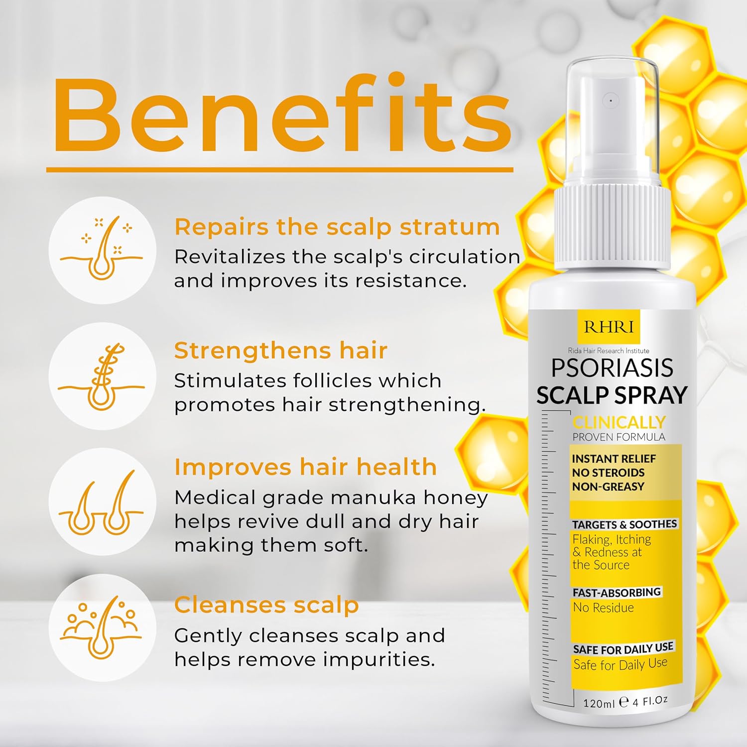 Psoriasis Scalp Spray | Psoriasis and Dandruff Treatment for Scalp Yeast Infections, Psoriasis Flare-Ups & Folliculitis | Antifungal Ringworm Itchy Scalp Spray for Psoriasis, Dryness - Image 2