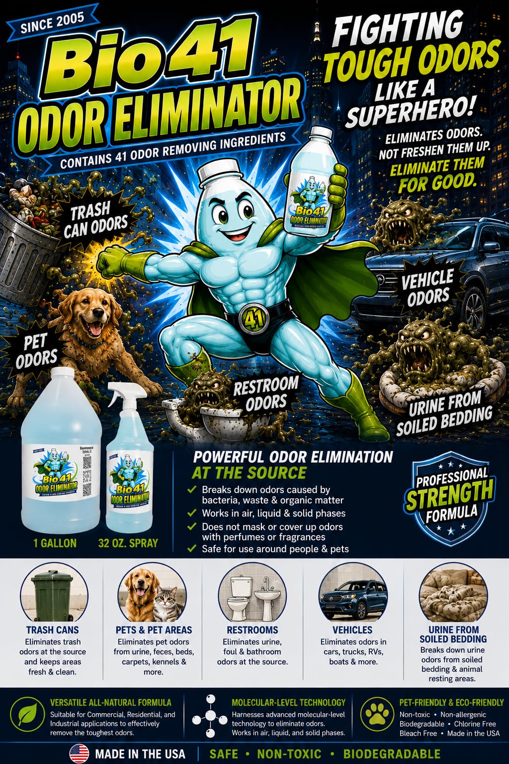 Eliminador de olores, eliminador de olores de fuerza comercial, neutralizador, desodorante, removedor de olores, 1 galón