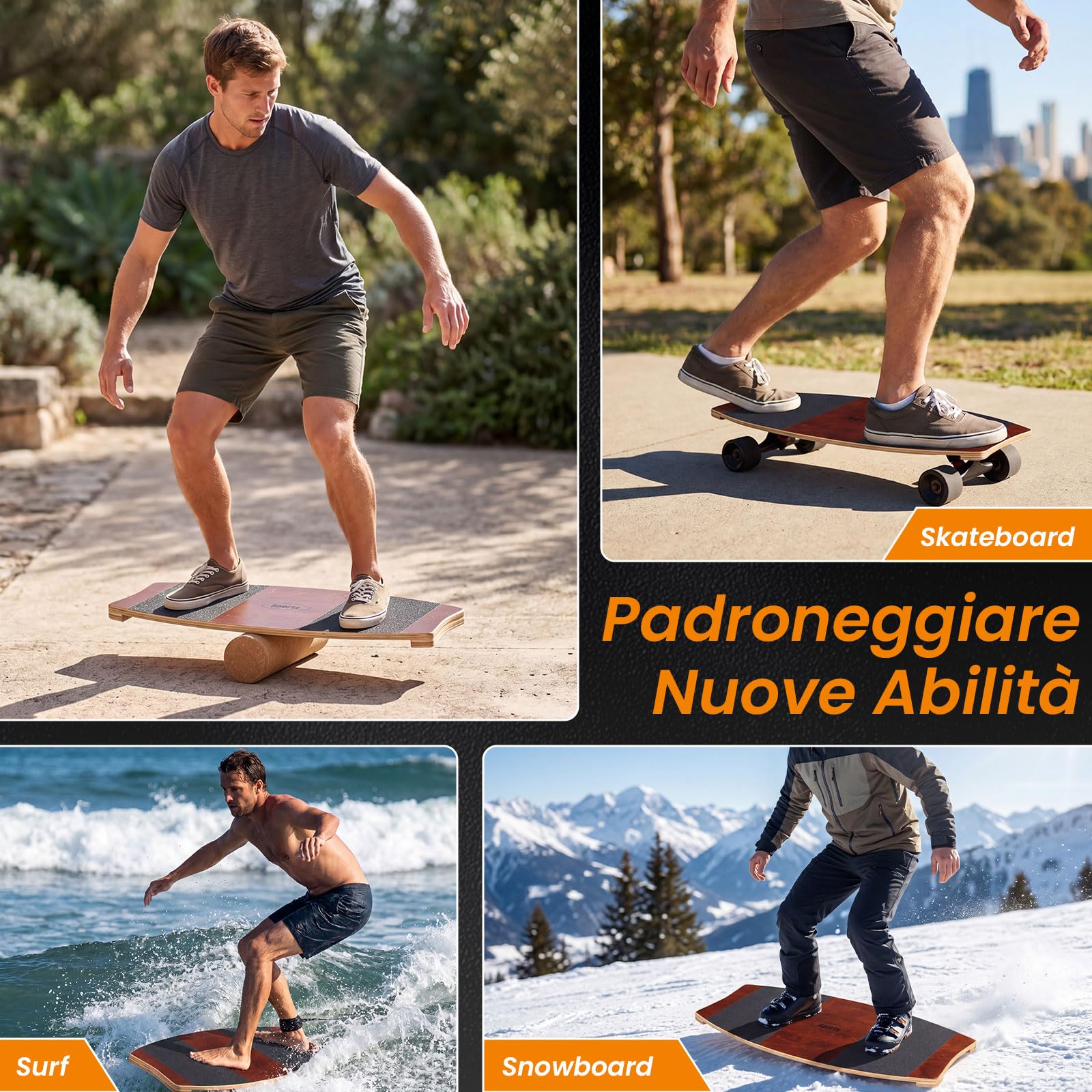 GYMAX Tavoletta Propriocettiva in Legno, Balance Board con Rullo, Tavola di Equilibrio in Legno, Antiscivolo, Sicuro, per Allenamento di Surf e Skateboard, Forza di Core e Muscoli, Marrone