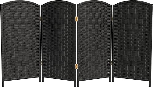 Red Lantern Pantalla plegable de fibra de tejido de diamante corto de 3 pies - Negro - 4 paneles