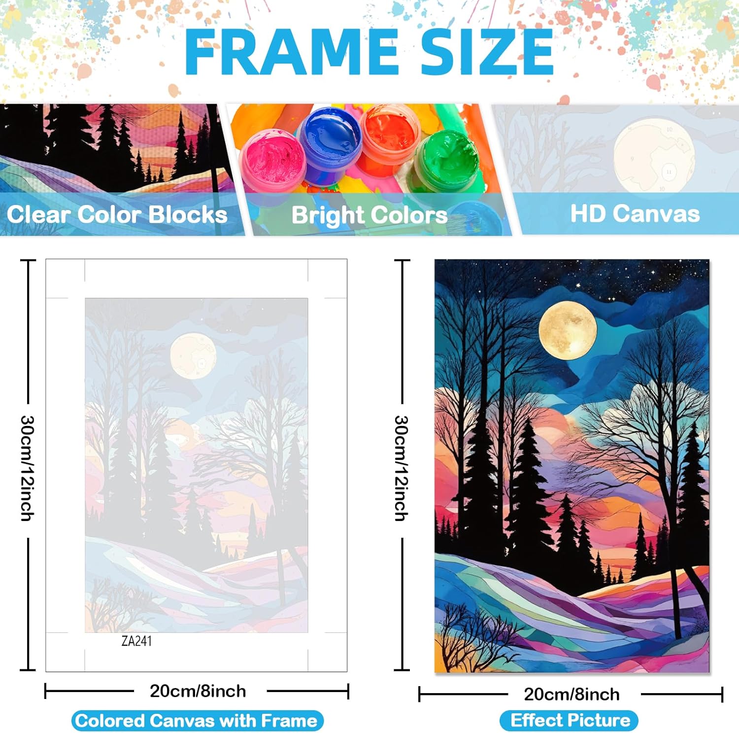 EggSun 6 Pack Framed Paint by Numbers Kit for Adults,Beginners with Wooden Easel,DIY Acrylic Oil Painting Paint by Numbers Kits on Canvas for Home Decor(Moon Mountain Lake Landscape,8x12Inch)