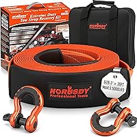 Vista 10 de HORUSDY - Correa de remolque de nailon de gran resistencia con ganchos 3" x 30 pies - 35,000 libras de resistencia a la rotura, receptor de grillete