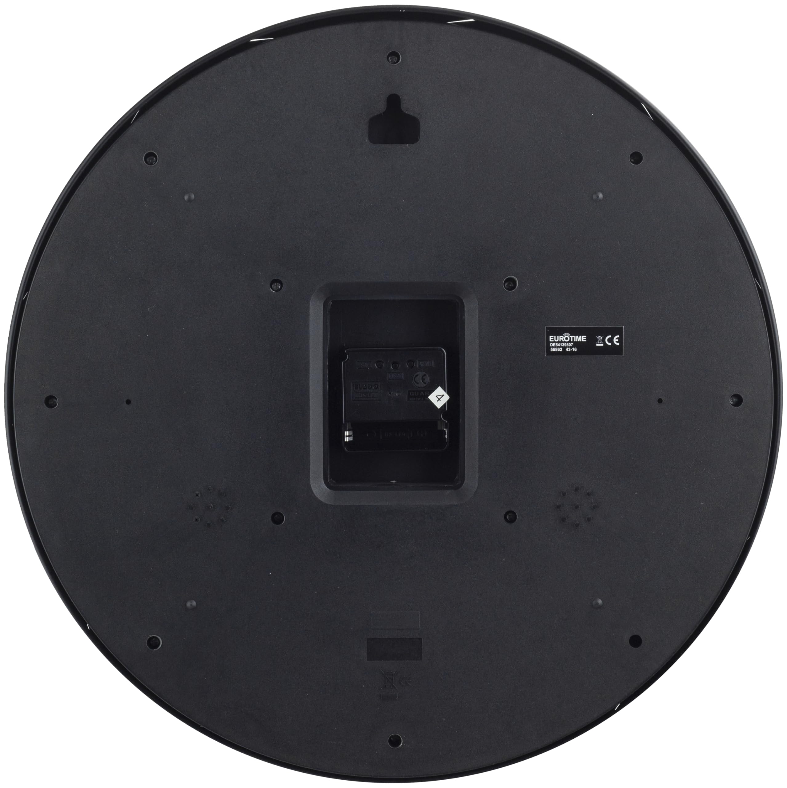 56861-05-Eurotime radiowy zegar ścienny ze wskazówkami sekundowymi na stacji kolejowej, krok sekundy, średnica 40 cm, metalowa obudowa i prawdziwe szkło, cyferblat stacji i zestaw wskazówek, czarny