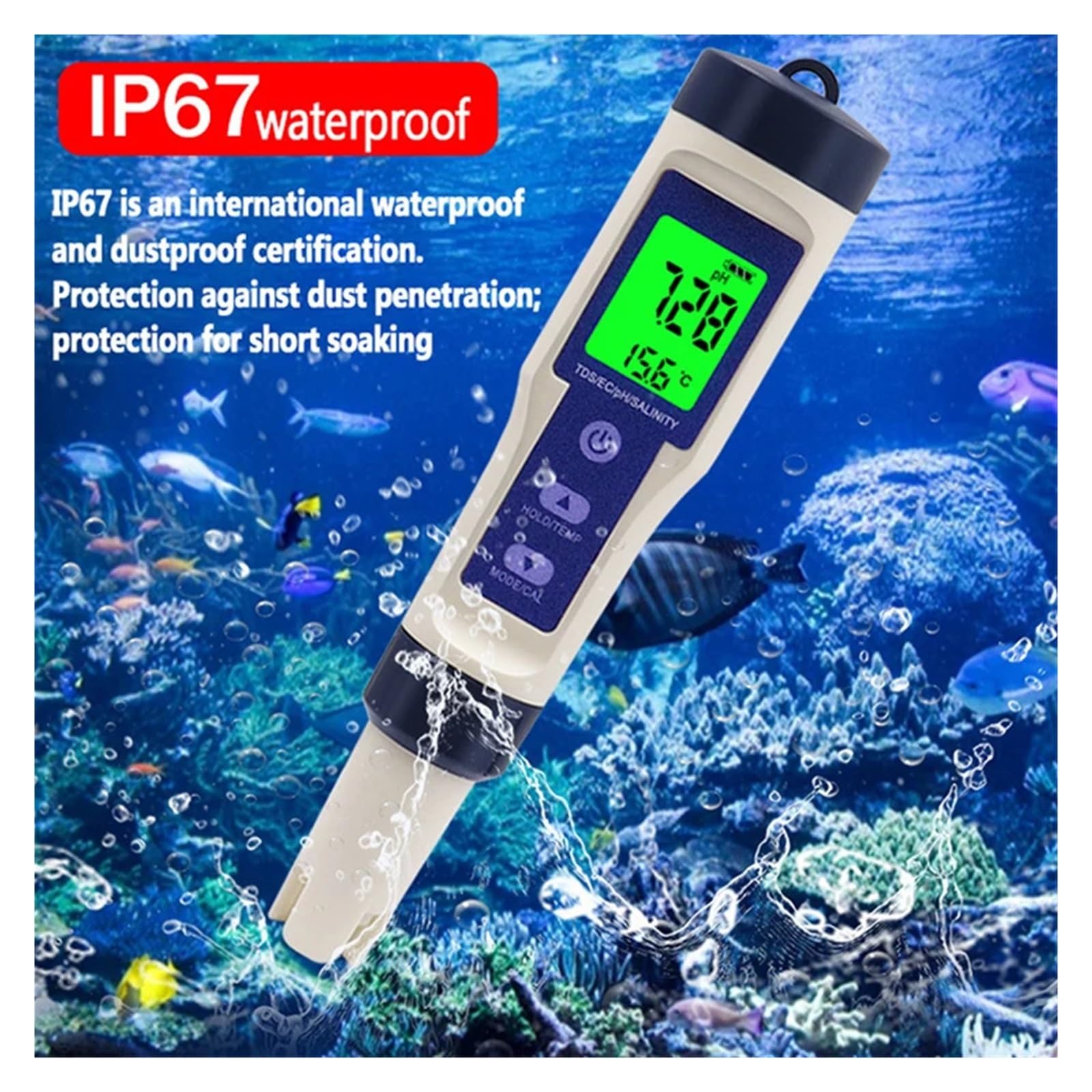 Probador De Calidad Del Agua 5 En 1, Medidor Salinidad TDS Temp EC PH, Pantalla LCD, Monitor Potable For Acuario, Hidropónico DeteccióN RáPida Y Precisa