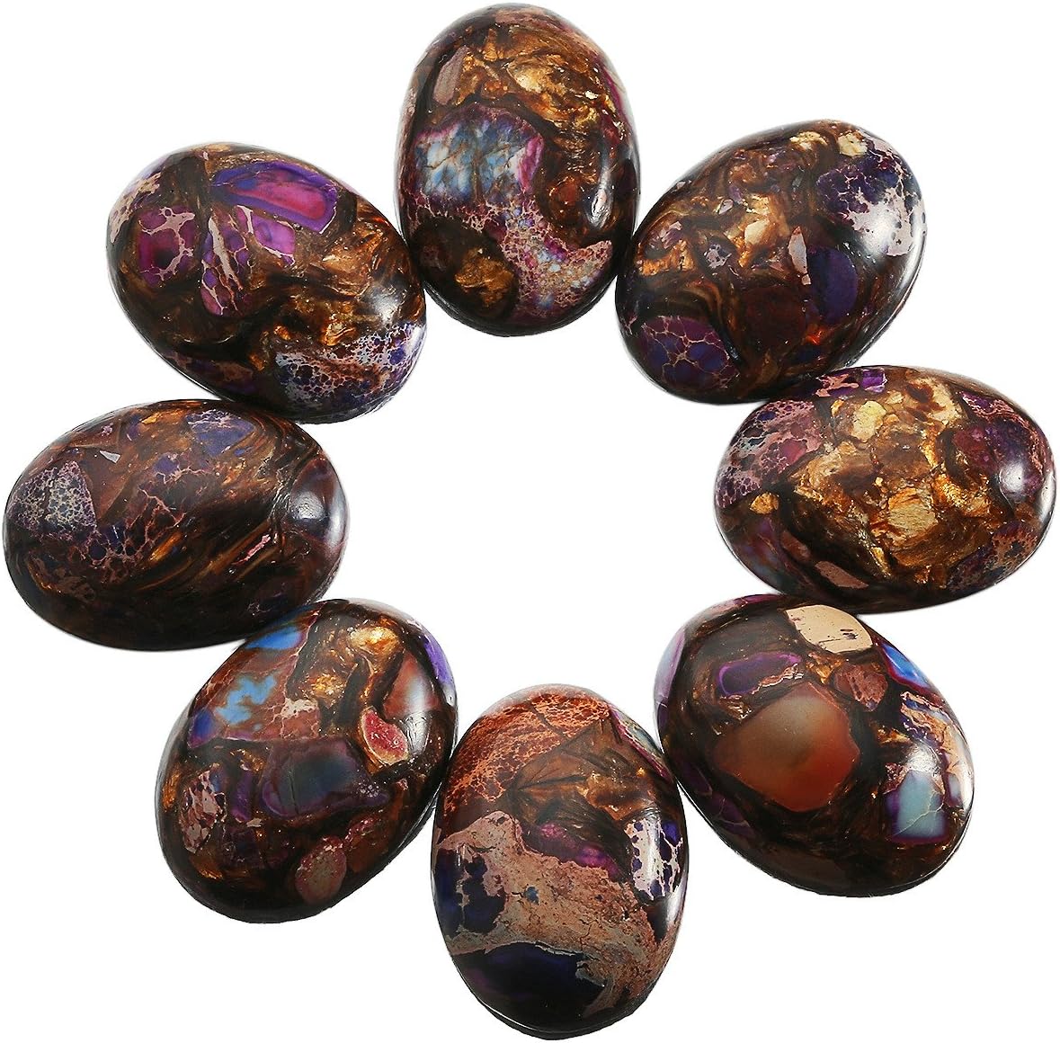 SUNYIK Multicolor Oval Stone Cabochons Flatback Semi-precious CAB for Jewelry Making,Sea Sediment Jasper,18x25mm,Pack of 10