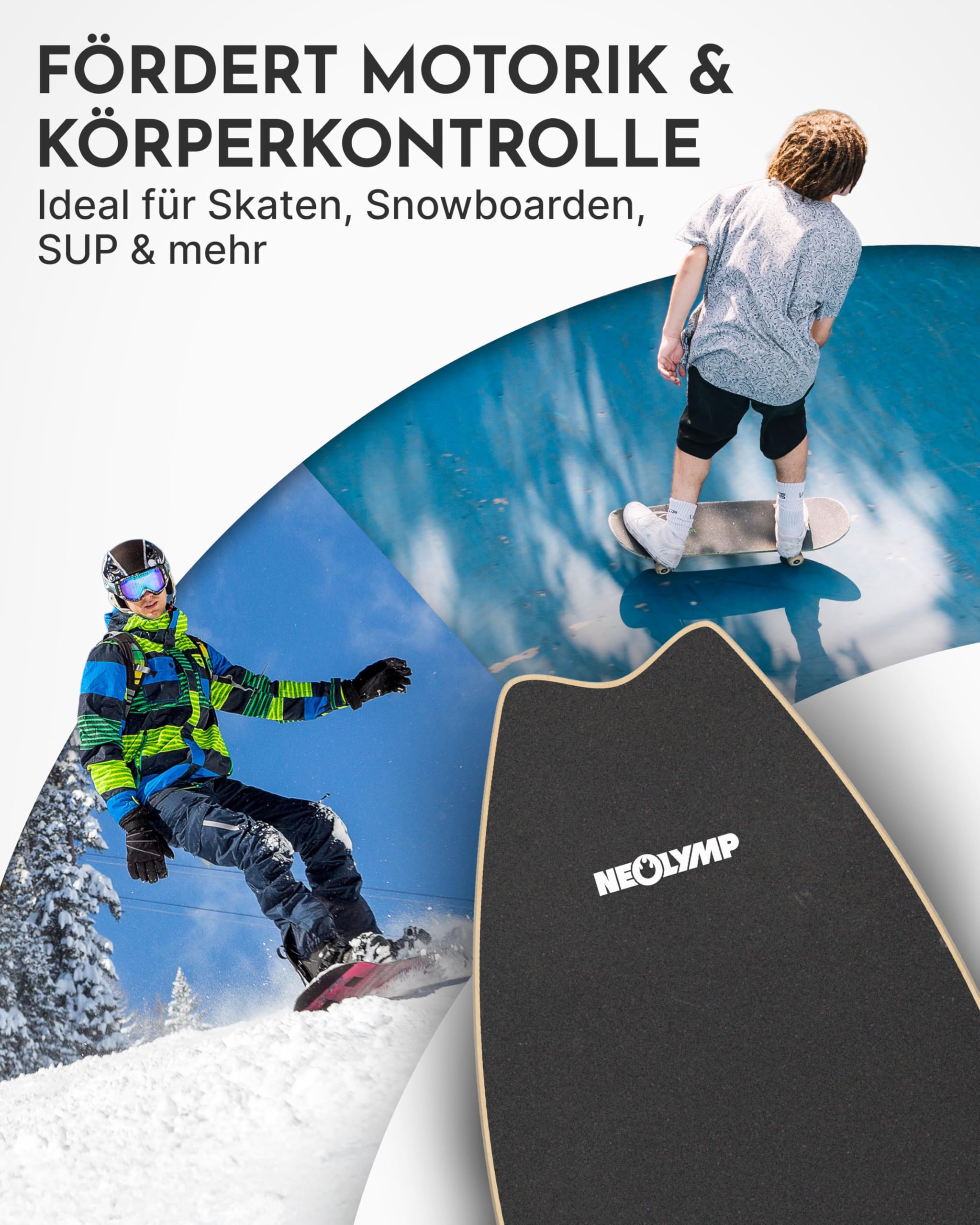 NEOLYMP Balance Board Holz – Gleichgewichtstrainer für Erwachsene & Kinder – rutschfest & bis 210 kg belastbar – 7 Schwierigkeitsstufen – Magnetisch einstellbar