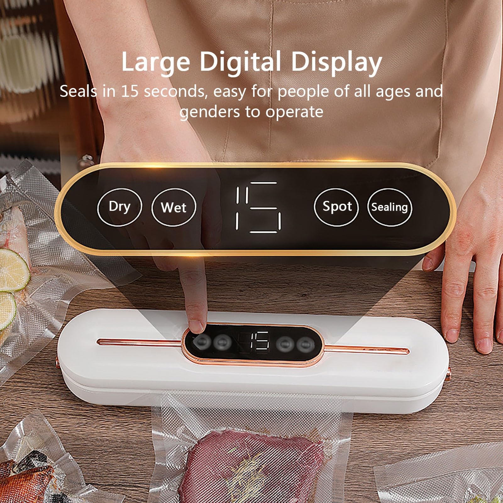 Selladora Al Vacío Inteligente con Pantalla Táctil LED: Máquina Selladora Al Vacío Automática para Alimentos, Modos Seco/húmedo, Selladora Al Vacío para Cocina, Preparación de Comidas(White)
