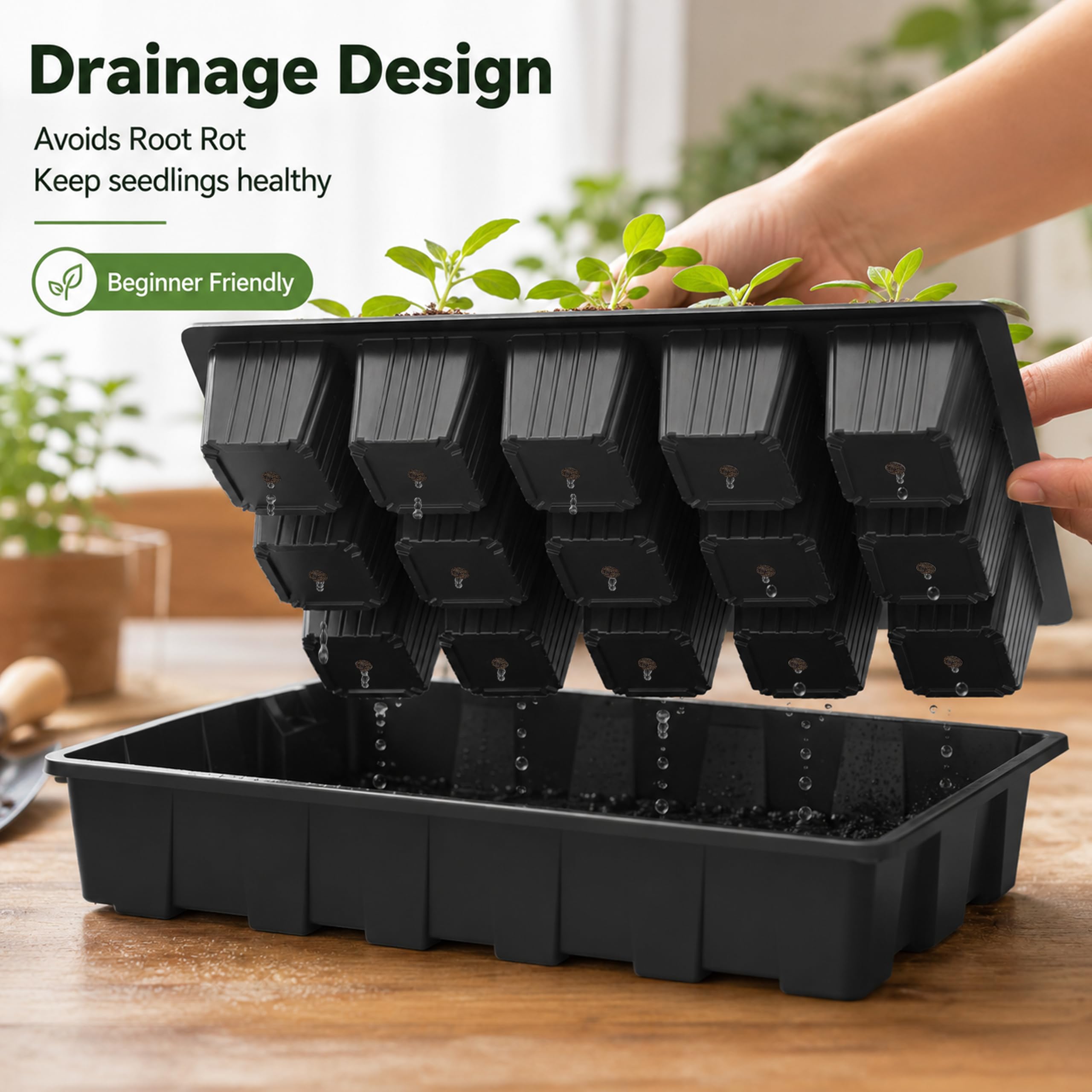 Gardzen Anzuchtkastenset für den Garten, Samen-Starterset, Keimschalen, mit Deckel und Wanne | Wiederverwendbares Pflanzenkeimset mit Feuchtigkeitskuppeln und Sockeln zum Starten von Samen, 38,1 x 22,9 cm Tablett