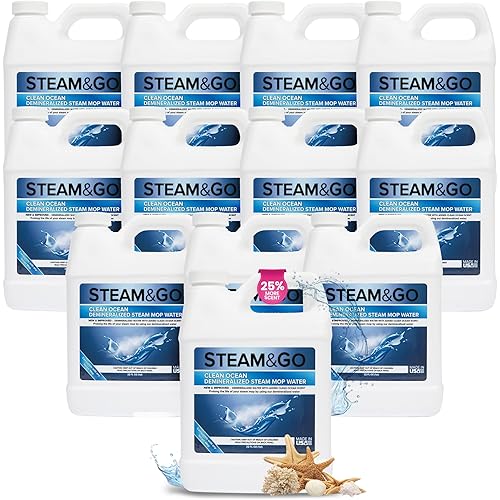 Steam & Go Demineralized Water - Multi-Surface Cleaner, PVC-Free Ready-to-Use for Mops & Floor Steamers - Ideal for Kitchen, Bathroom, & Home Surfaces - Clean Ocean Scent - 32oz (Pack of 12)