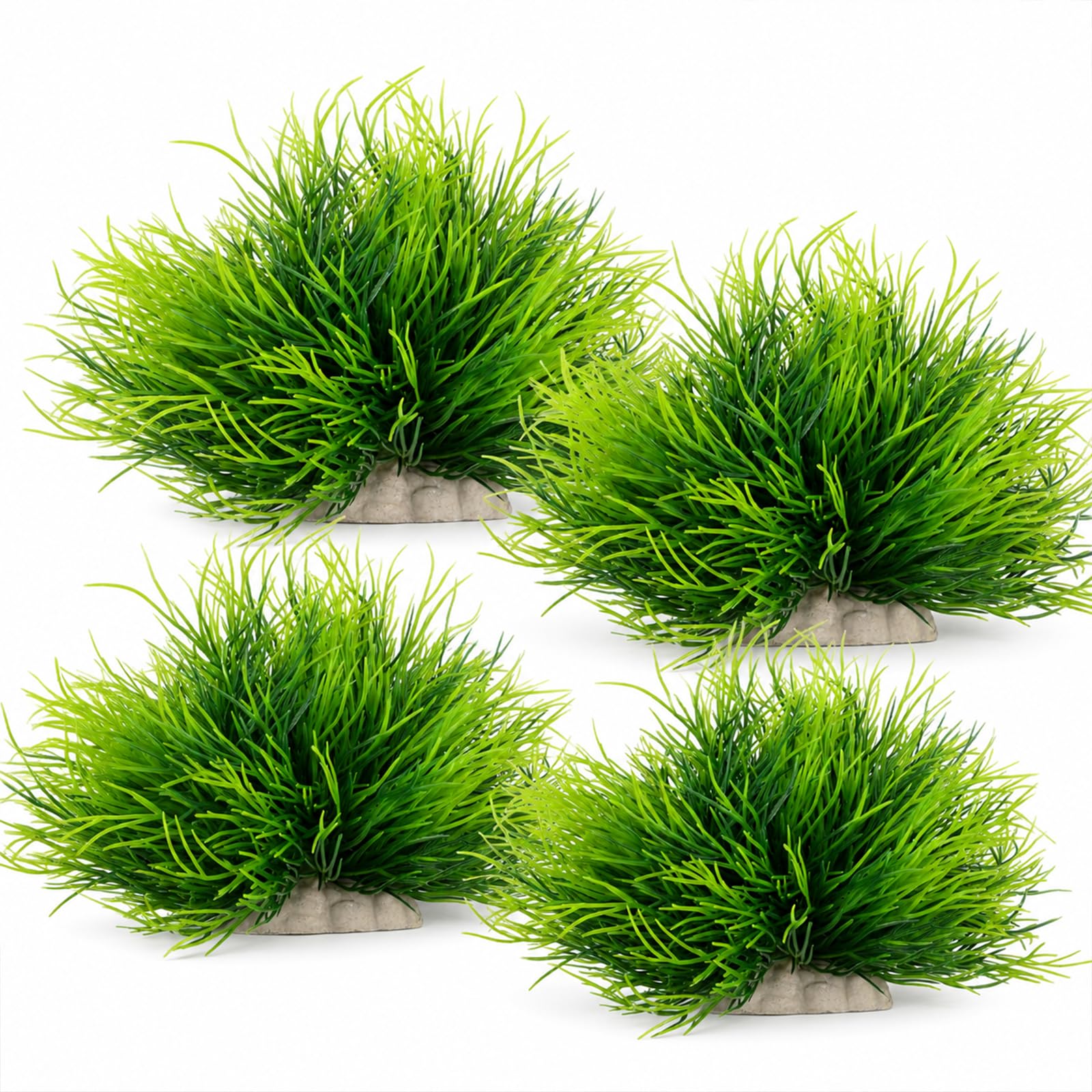 HANXIANG 4Pcs Artificial Aquarium Plants, Realistic Fish Tank Plants with Weighted Base, Lifelike Decorations for Betta Guppy Habitats, Aquascaping Reptile, Aquarium Users(Green)