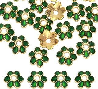 MECCANIXITY 20 Pcs 8x3 mm Flower Beads Caps, Enamel Little Floral Bead End Spacers Jewelry Making Supplies Charm for DIY Bracelet Earring Necklace Hair Pin Accessory (Green)