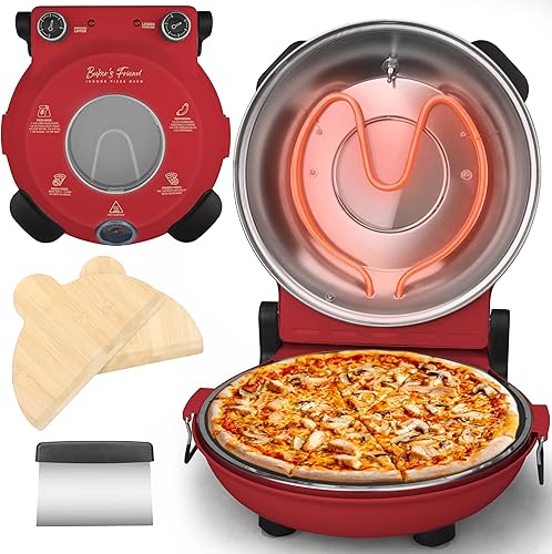 Baker's Friend Horno eléctrico de pizza para encimera, máquina para hacer pizza de 12 pulgadas para el hogar, cocina de pizza y parrilla de pizza,