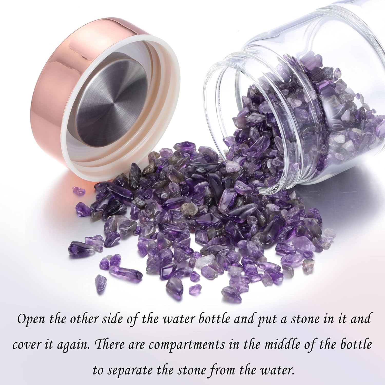 Yoption Crystal Water Bottle, Natural Amethyst Healing Glass Water Bottle, Includes a Loose Leaf Tea Infuser Bottle and Protective Sleeve
