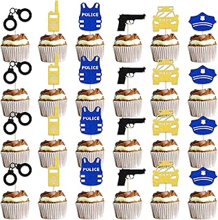 24Pcs Police Retirement Cupcake Topper, Police Officer Cupcake Decorations, Officer Grad Decoration, Police Party Decorations, Congrats Officer Party Topper Supplies Blue Gold Black
