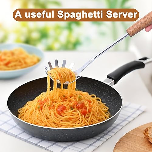 Miniatura 5 de FJNATINH Espátula Wok, espátulas ranuradas, cucharón, juego de herramientas de cucharón de espumadera, utensilios de cocina de acero inoxidable de