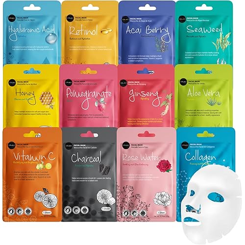 celavi Face Mask Set Korean Beauty Essence Facial Paper Sheet Mask Korea Skin Care Moisturizing 12 New flavors K-Beauty Skincare 12 masks in a pack Made in Korea
