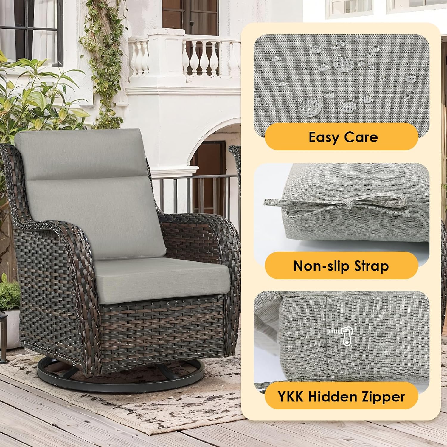 Sunbrella Outdoor High Back Chair Cushion, 2 Pack 44x21 inches Patio Chair Cushions Water Repellent Rocking Cushions Indoor Furniture Seat Pad, Specrtum Pebble