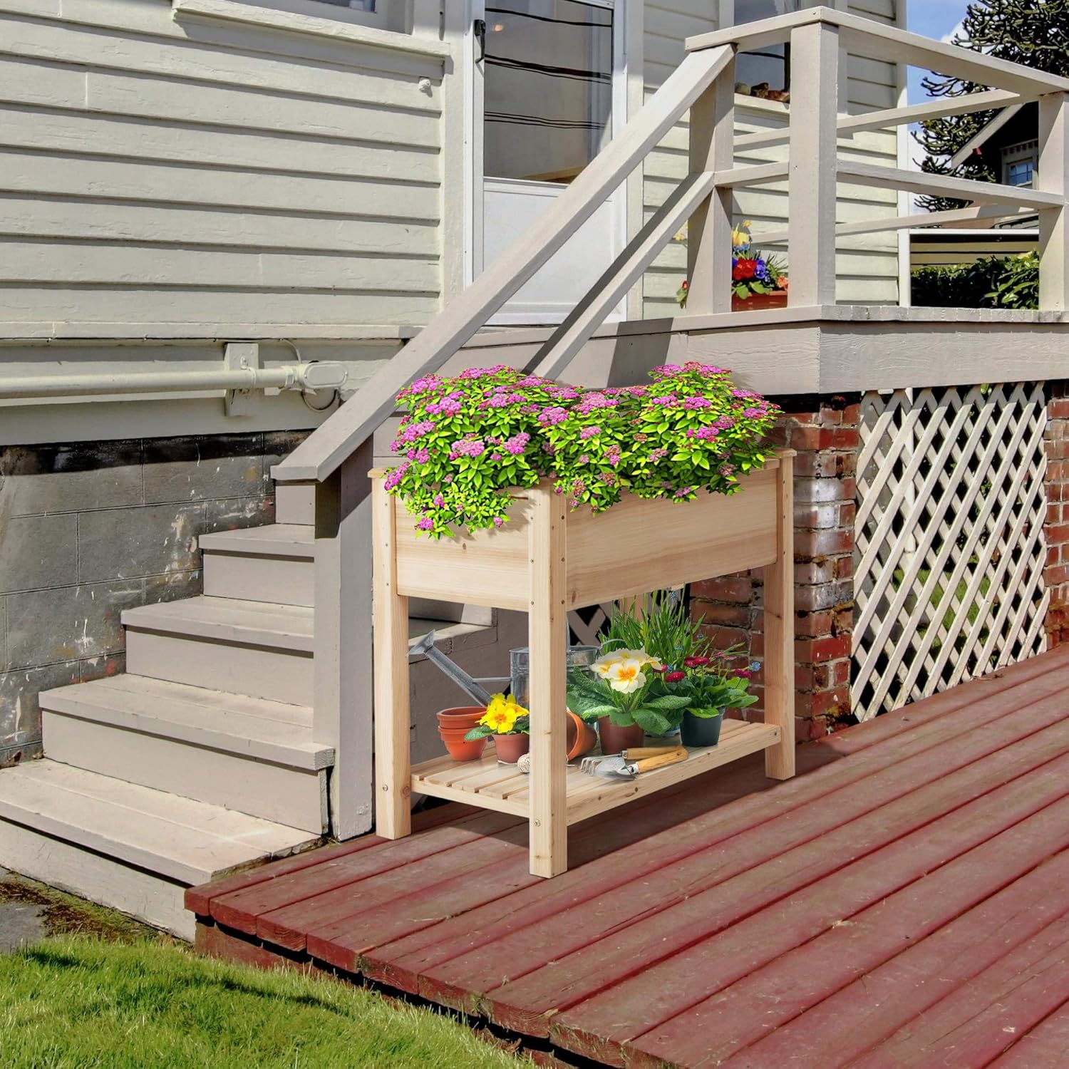 Yaheetech Wooden Raised Garden Bed with Legs Flower Planter Boxes Elevated Vegetables Growing Bed with Storage Shelf, Grow Herbs and Vegetables Outdoors Unmatched Strength Lasts Years : Patio, Lawn & Garden