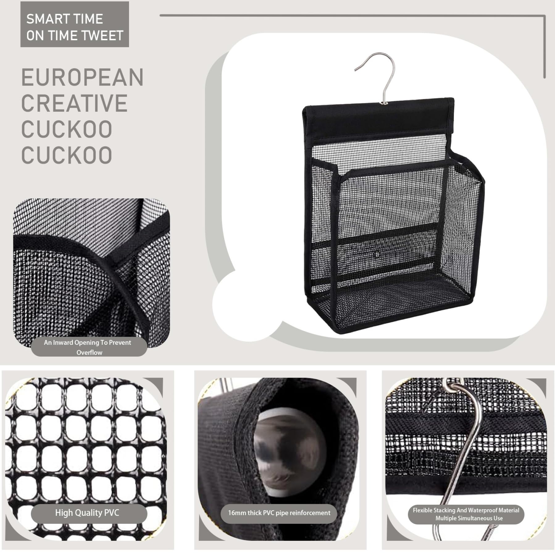 Cesta de ducha de malla de 19 x 10 x 23 cm, bolsa colgante con ganchos, perfecta para viajes, gimnasios, dormitorios y baños, solución de almacenamiento ligera de secado rápido