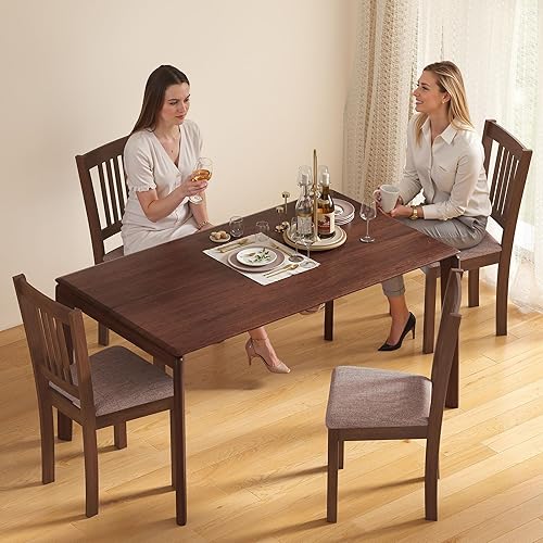 Miniatura 8 de HOMCOM Juego de 2 sillas de comedor modernas, tapizadas de tela de lino con patas de madera de goma para comedor, sala de estar, marrón y marrón