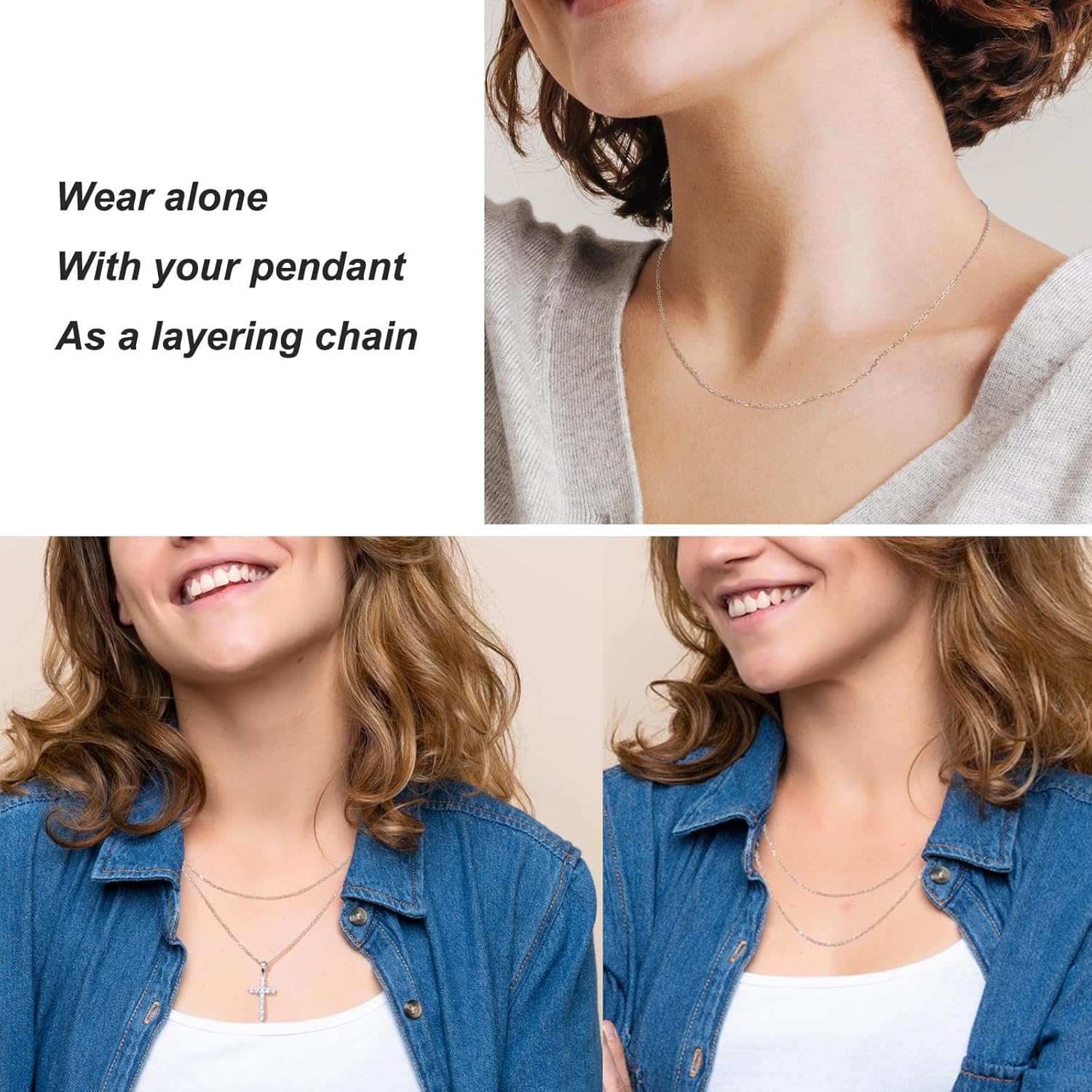 Silver Chain Necklace for Women Cable Chain Thin 1.1mm 18 Inches,Simple Necklace Chain Woman Dainty & Hypoallergenic & Adjustable - Image 4