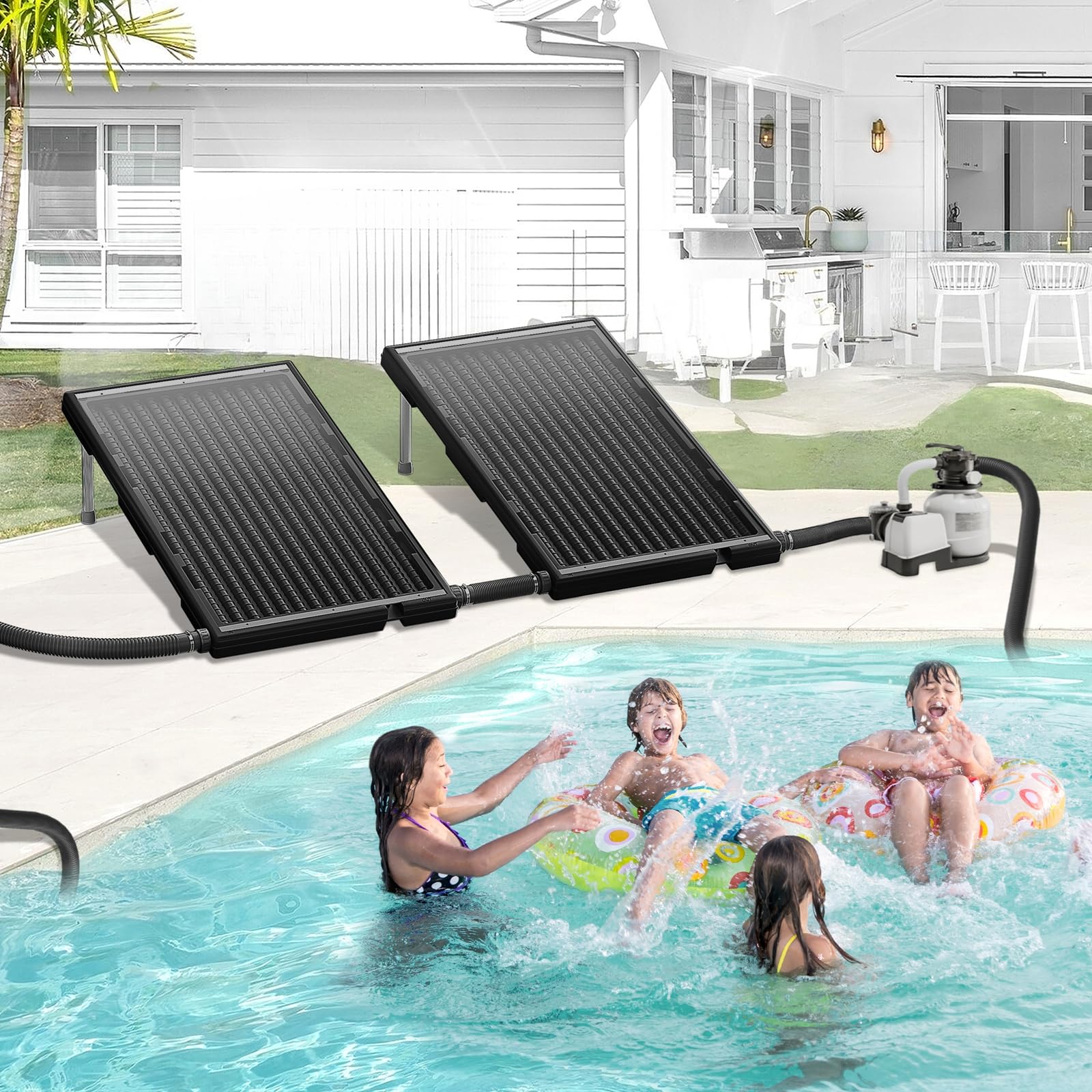 Riscaldamento solare per piscina, modello dritto, regolabile in altezza, pannello solare da 15 l con accessori, piastra riscaldante solare resistente ai raggi UV, per piscine fuori terra e