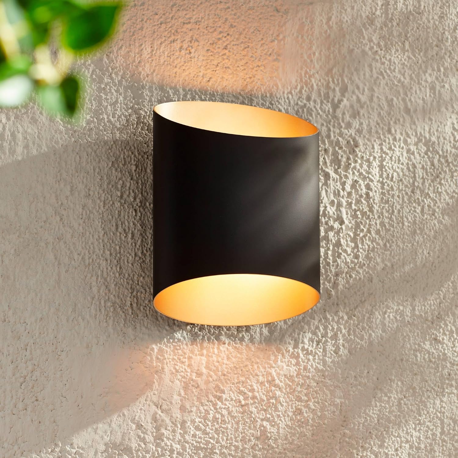 Possini Euro Design Everard 10" High Modern Outdoor Wall Light Fixture Mount Porch House Exterior Outside LED Bulb Weatherproof Matte Black Gold Front Door Patio Garage Home Deck Garden Backyard
