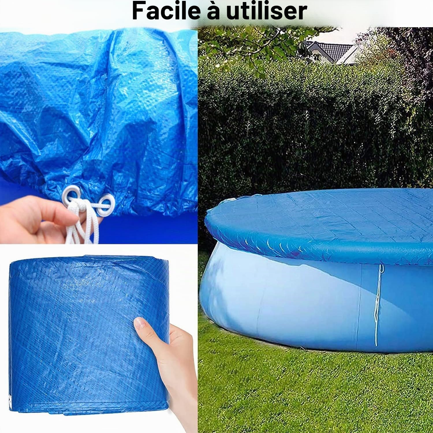 Bâche de Protection Ronde pour Piscine - Diamètre : 244 cm - Bâche de Protection en polyéthylène - Imperméable à l'eau et à la poussière