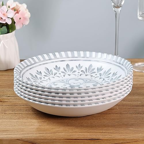Miniatura 1 de Yinshine Juego de platos llanos de melamina, juego de platos profundos de 9.25 pulgadas, 6 platos de ensalada, juego de platos en relieve para 6,