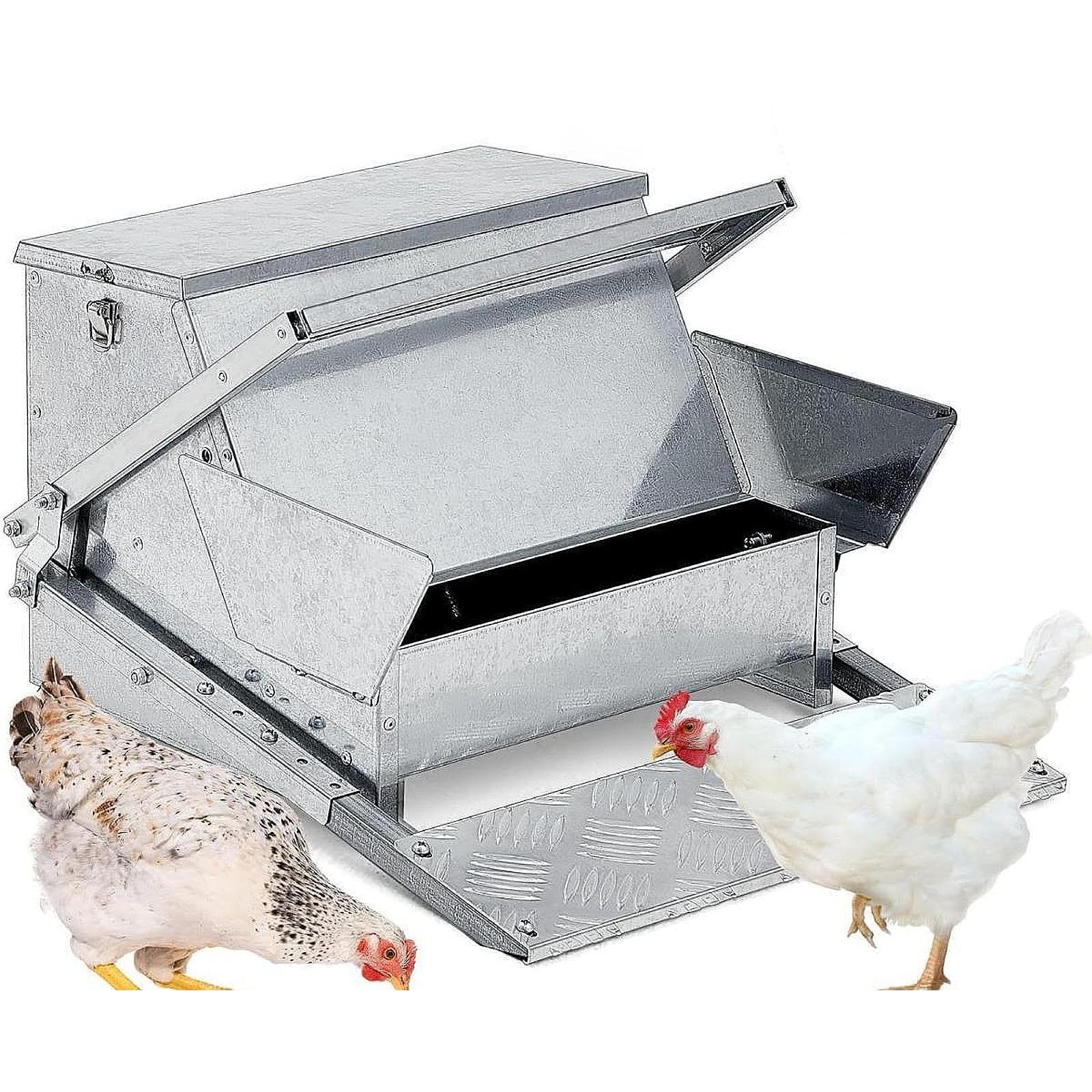 Comedero automático para Pollos de 25 Libras, comedero para Aves de Corral de Acero galvanizado con Resistente a la Intemperie/prevención de Aves, para comederos de 6 a 12 Aves de Corral, Patos