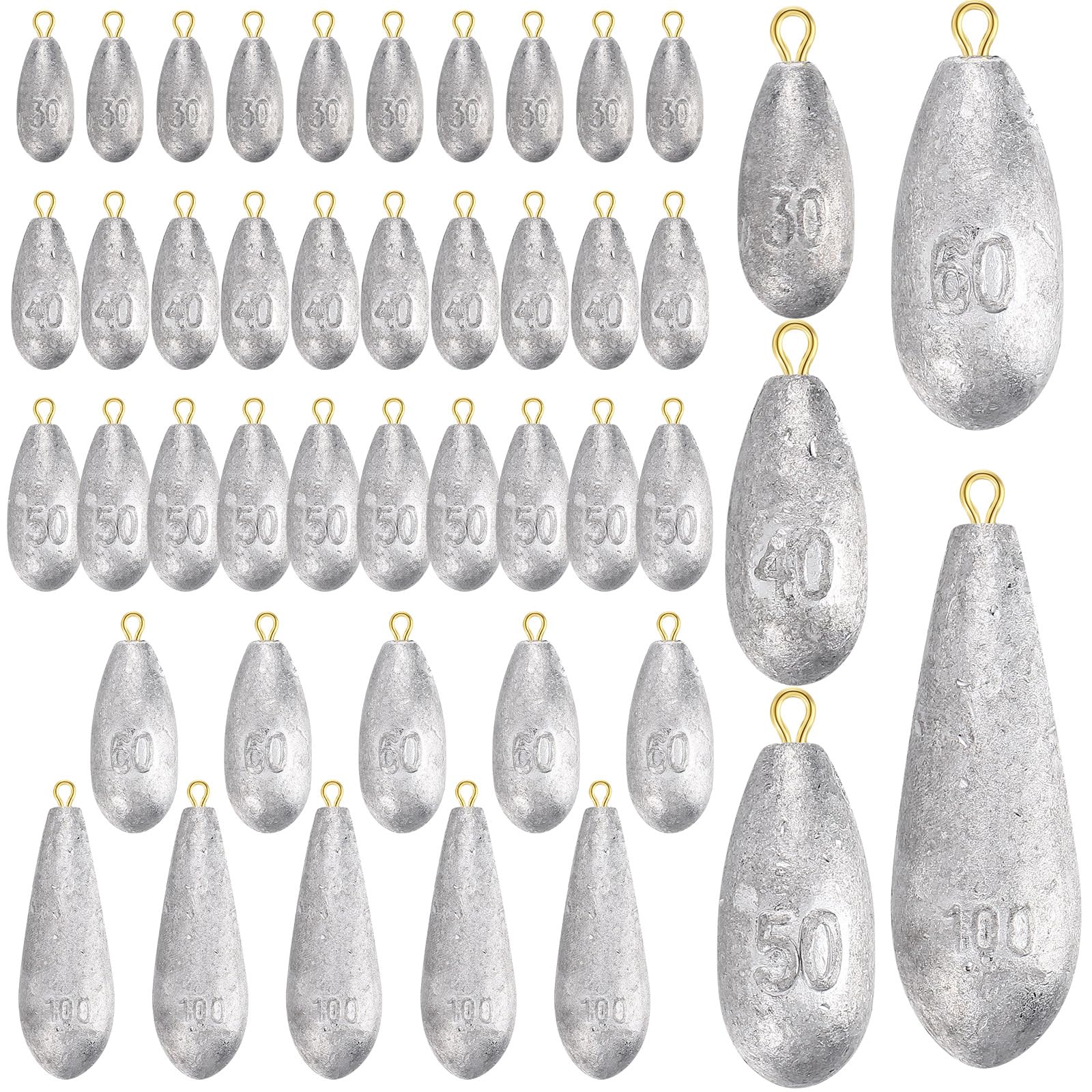 Hiboom Drop Shot Fishing Weights Sinker Kit 1oz, 1.5oz, 1.8oz, 2oz, 3.5oz Deep Drop Weights Streamlined Shape Sinker for Saltwater Catfishing Removable Bass Casting Fishing Accessory Rig