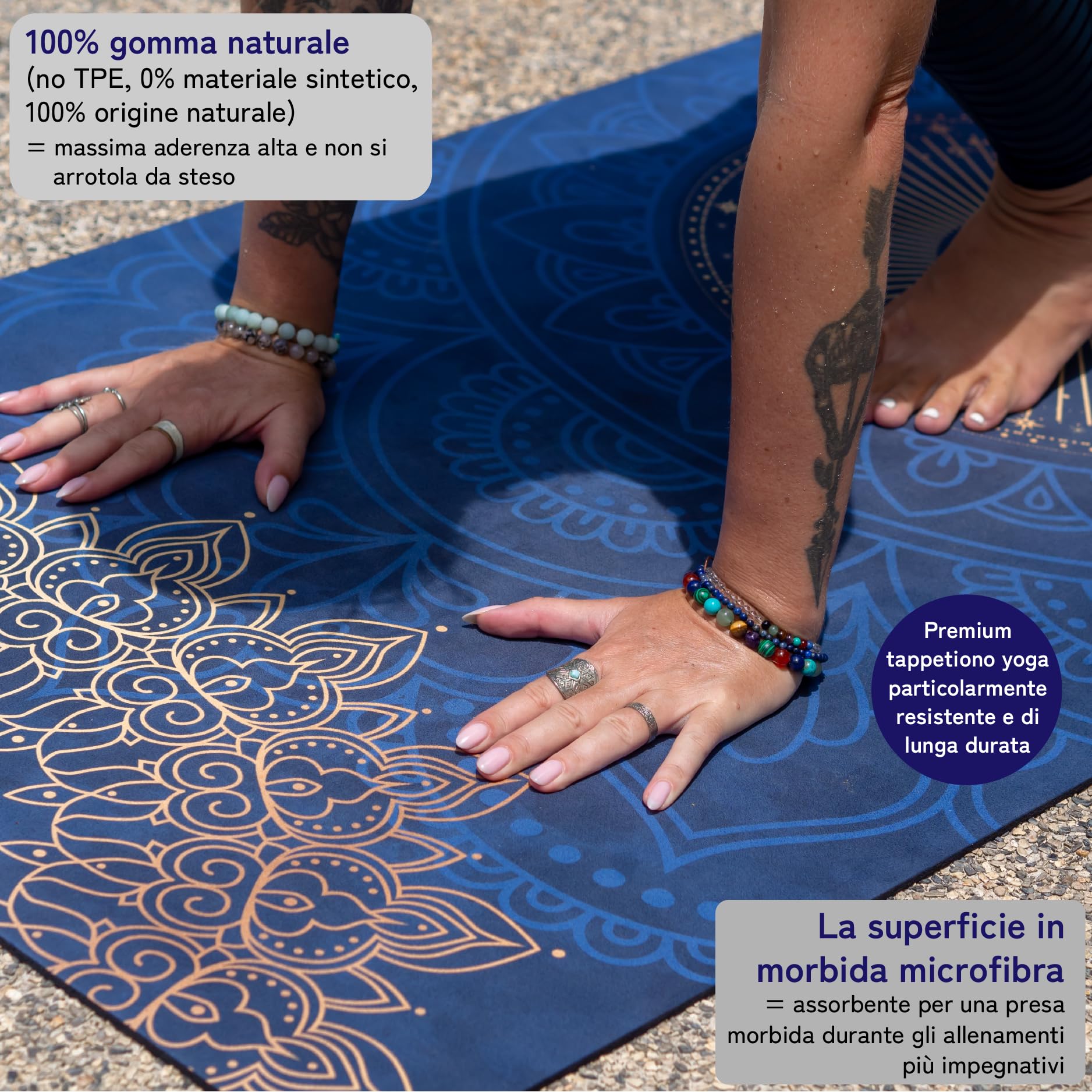 tappetino yoga: antiscivolo, in gomma naturale e morbida microfibra antiscivolo,largo e spesso (183x68x0,5cm) con cinghia di trasporto, tappetino per pilates