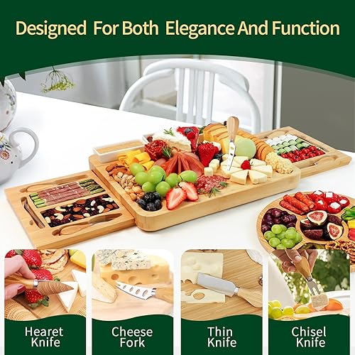 Miniatura 3 de YZS Charcuterie Board Set, Cheese Board & Knife Set with Cheese Tray, Large Bamboo Platter for Cheese & Meat - Gift for Women, Couples Wedding