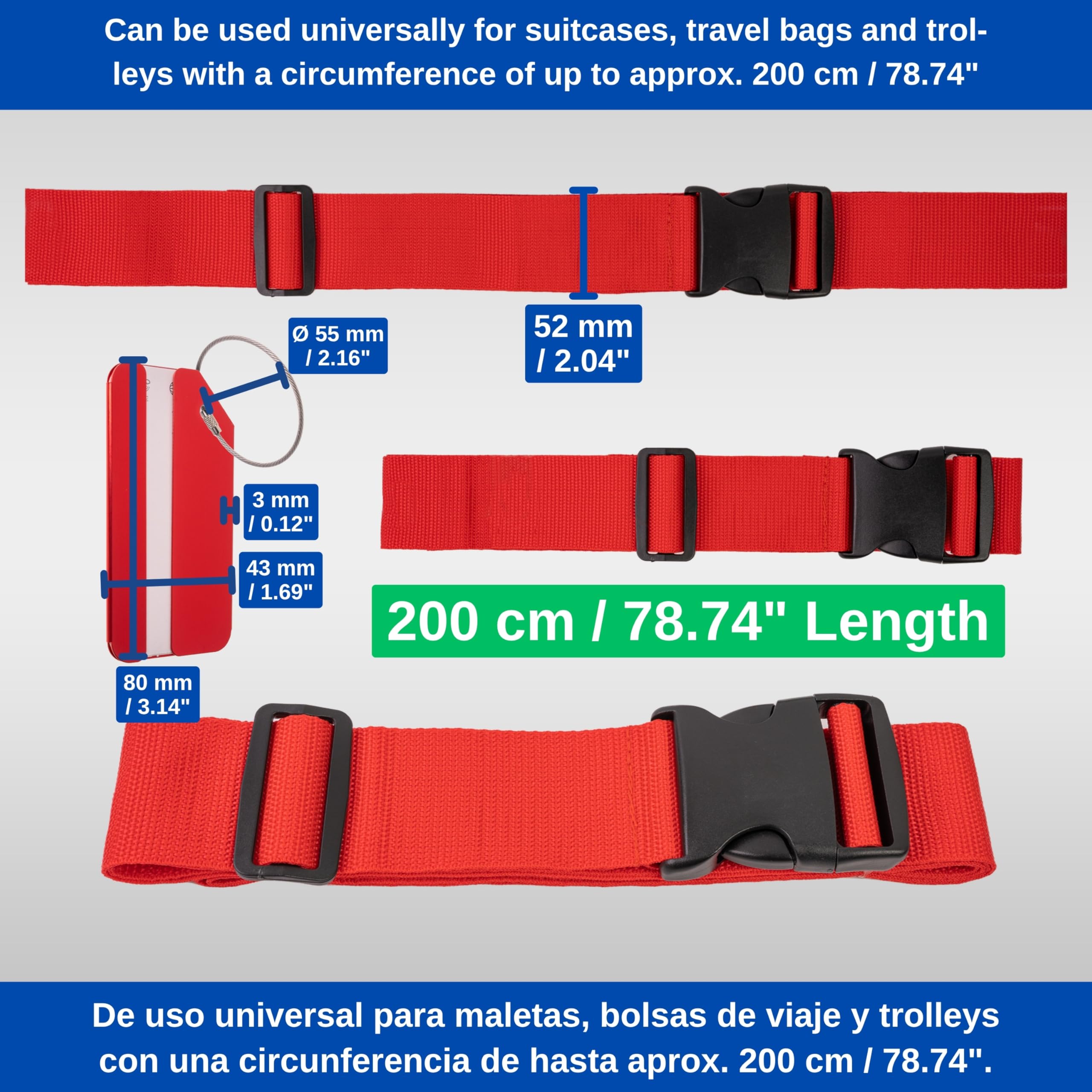 2 Cinghie Per Bagagli Con Etichette - Regolabili E Resistente