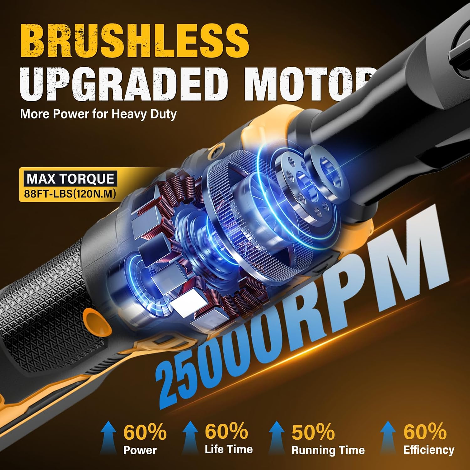 Cordless 3/8" Ratchet Wrench for Dewalt 20V Battery, 88Ft-lbs(120N.m)500RPM