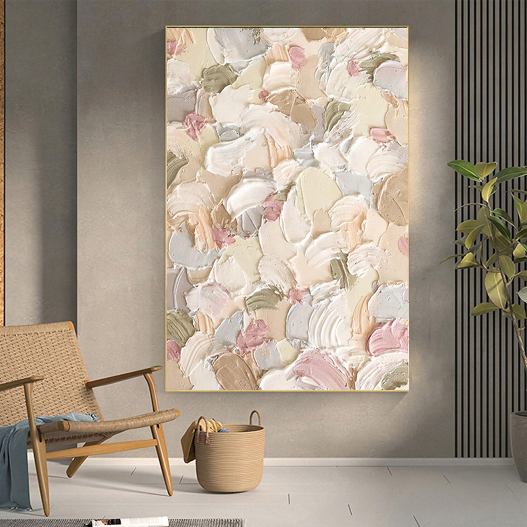 Cuadro al óleo de flores 70x90cm decoración grande para pared de salón