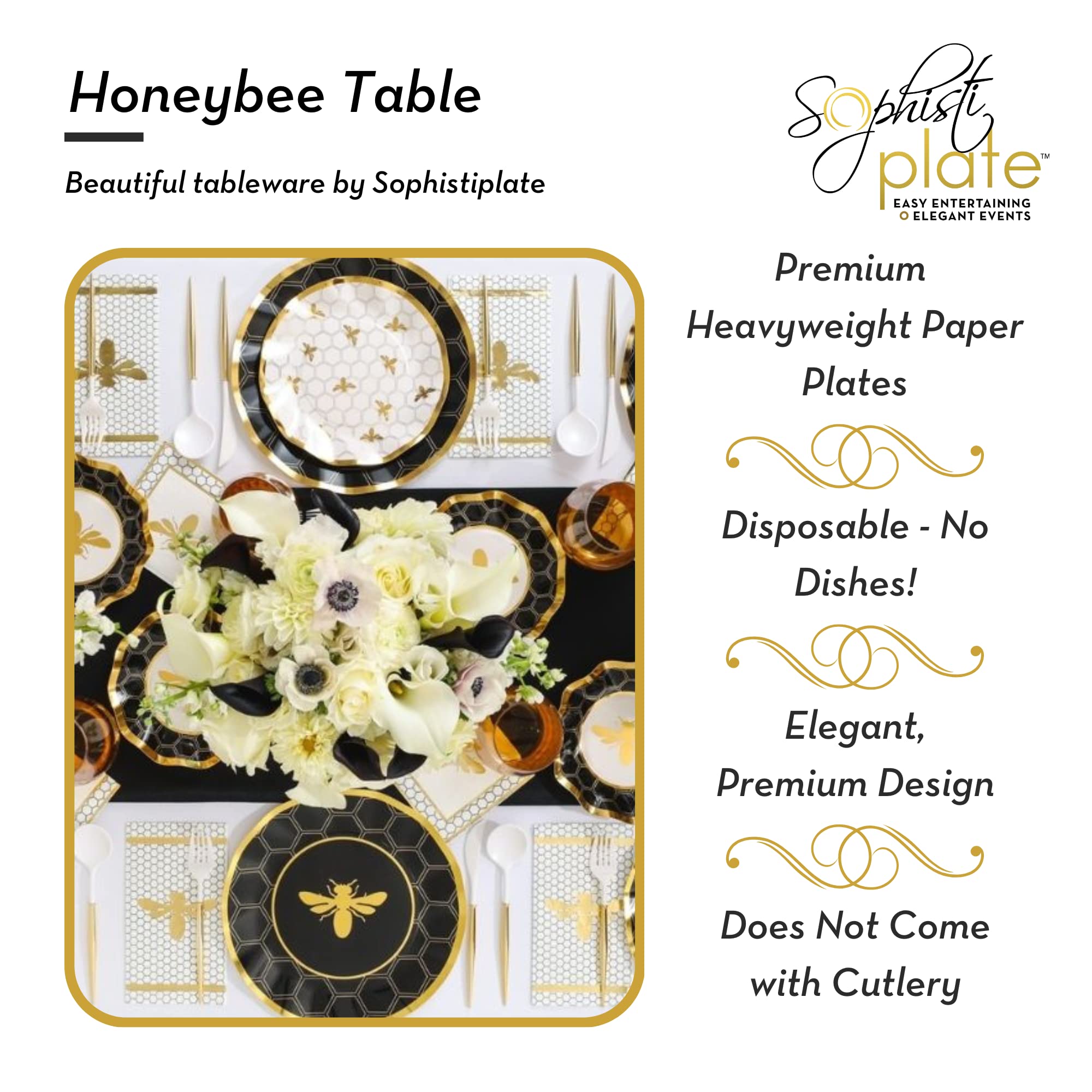 Sophistiplate 64-teiliges Geschirr-Set Dekorative Pappteller Premium, schwere Teller für Partydekorationen Partyzubehör Set beinhaltet Abendessen, Salat, Teller und Servietten