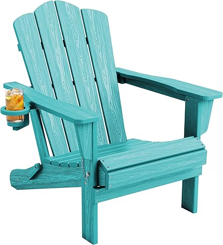 Miniatura 56 de Juego de sillas Adirondack plegables KINGYES de 2, Silla plegable Adirondack de HDPE para todo clima, Café
