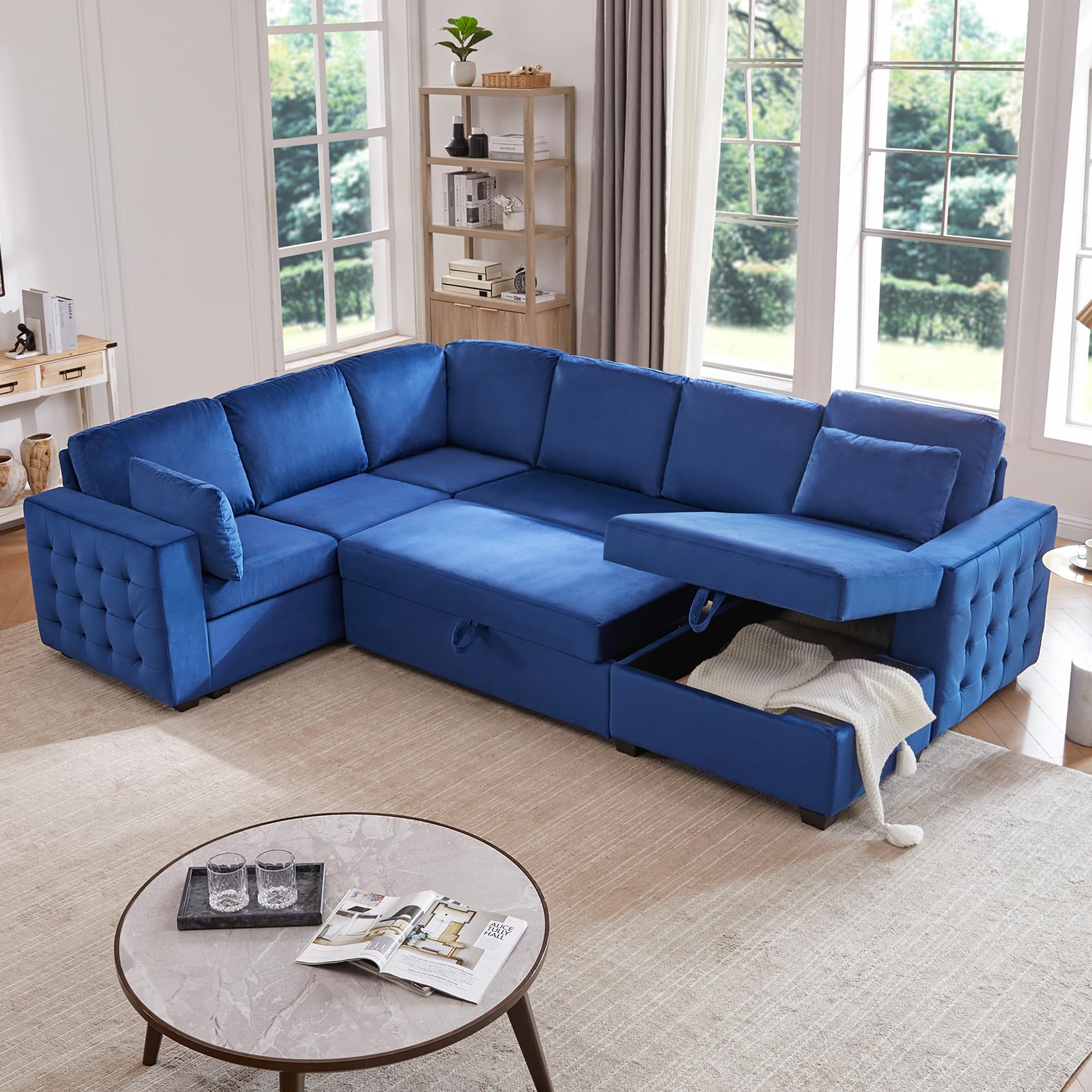 Amazon.com: mestyl Convertible Pull Out Sleeper Sofa Bed with Storage ...