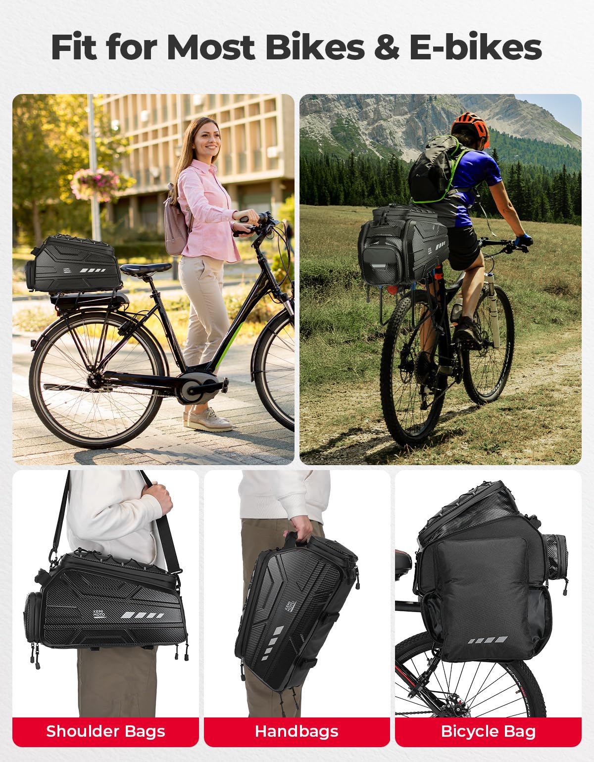 bag for eltric bike in the rain RAINSMORE Bags Bicycle Rear Rack 15L Waterproof Bike Ebike Trunk Pannier Saddle with Cover Bike Accessories Backpack Shoulder Bag for Commuter Travel Outdoor, Black : Sports & which makes all stored items well organized Waterproof Pannier Bag | Lectric