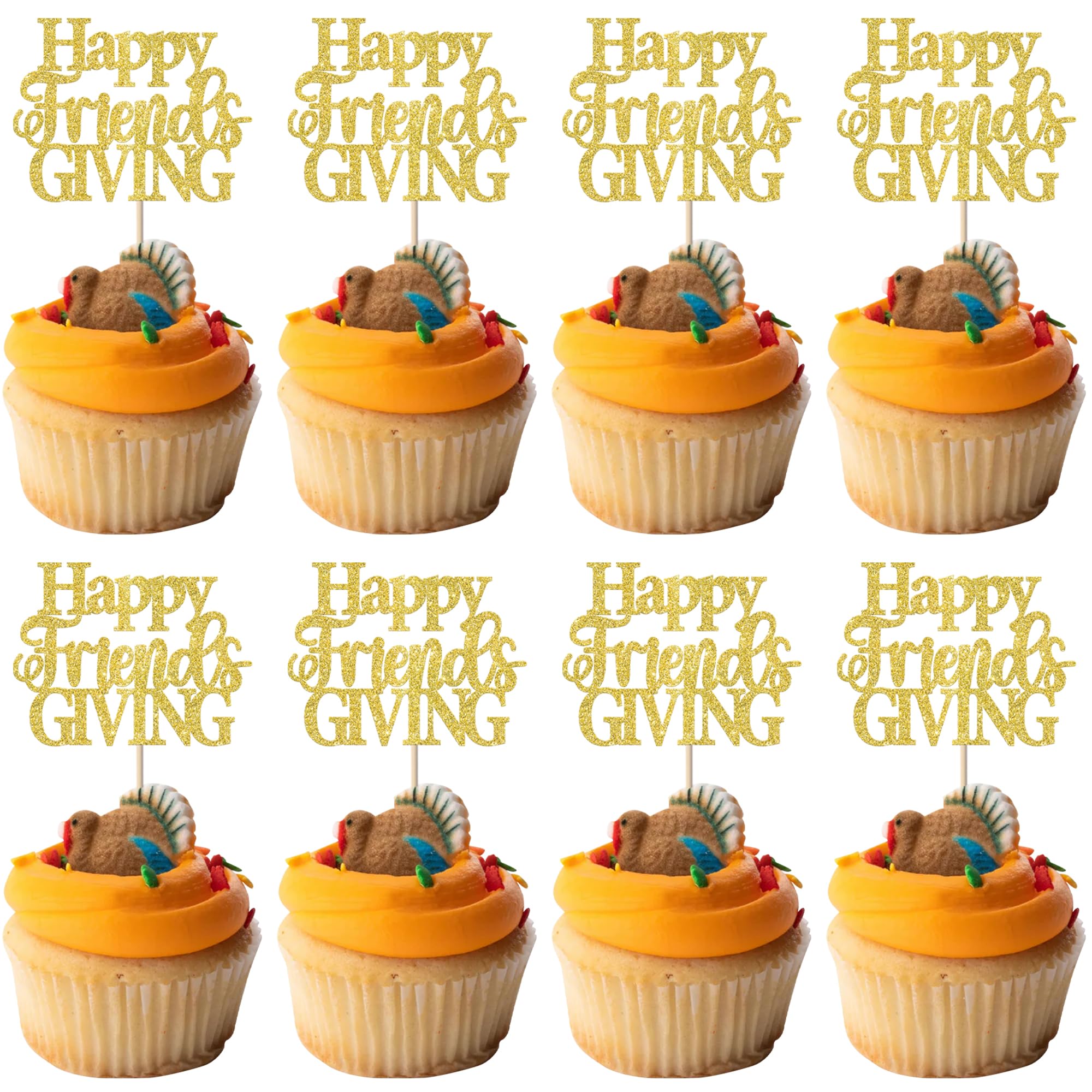 Rsstarxi 24 Pack Happy Friendsgiving Cupcake Toppers Thanksgiving Day Party Decorations Give Thanks Cupcake Picks for Happy Thanksgiving Day Theme